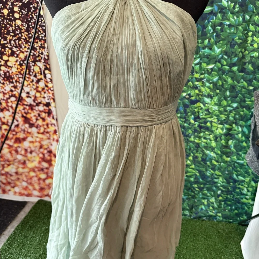 J. Crew Strapless Pleated Light Sage Dress